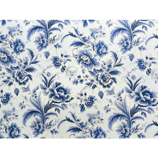 Tkanina tapicerska Welur drukowany Kwiaty niebieskie Royal Blue