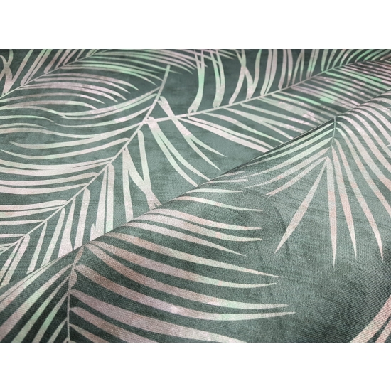 Tkanina tapicerska wzory Welur Liście tropikalne ciemna zieleń