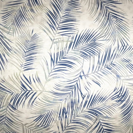 Tkanina tapicerska wzory Welur Liście tropikalne beż niebieskie