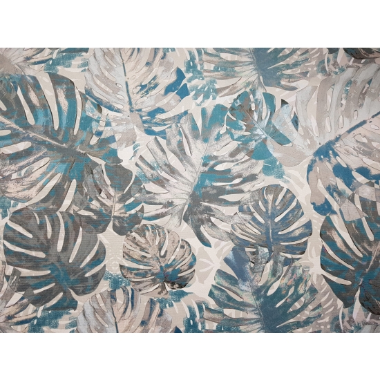 Tkanina tapicerska wzory Welur Liście monstera turkus