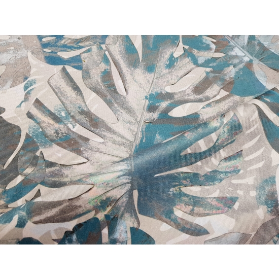Tkanina tapicerska wzory Welur Liście monstera turkus