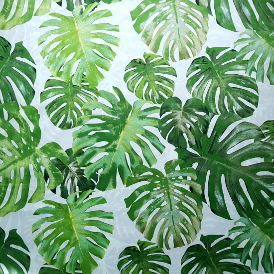 Tkanina tapicerska wzory Welur Liście monstera zielona