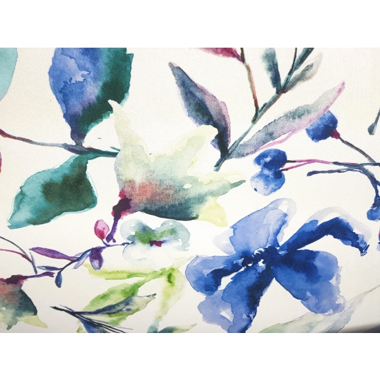 Tkanina tapicerska wzory Welur Kwiaty akwarela niebieskie XL