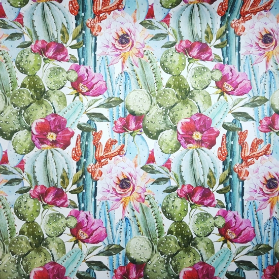 Tkanina tapicerska wzory Welur Kwiaty w kaktusach