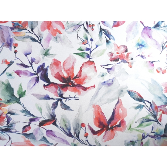Tkanina tapicerska drukowana plecionka Kwiaty akwarela czerwone