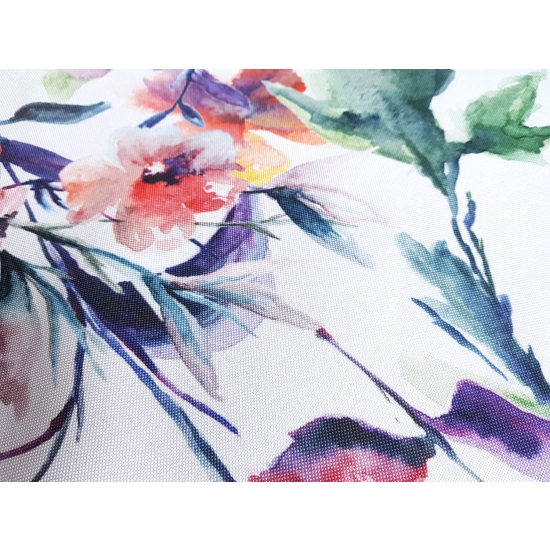 Tkanina tapicerska drukowana plecionka Kwiaty akwarela czerwone