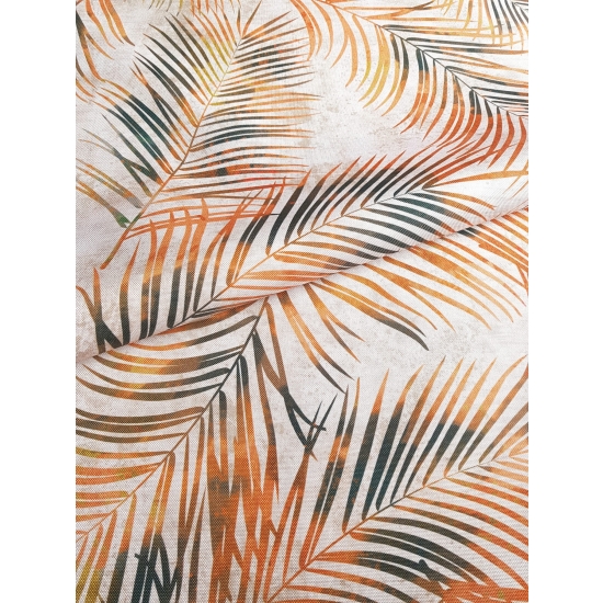 Tkanina tapicerska drukowana plecionka Liście tropikalne złote