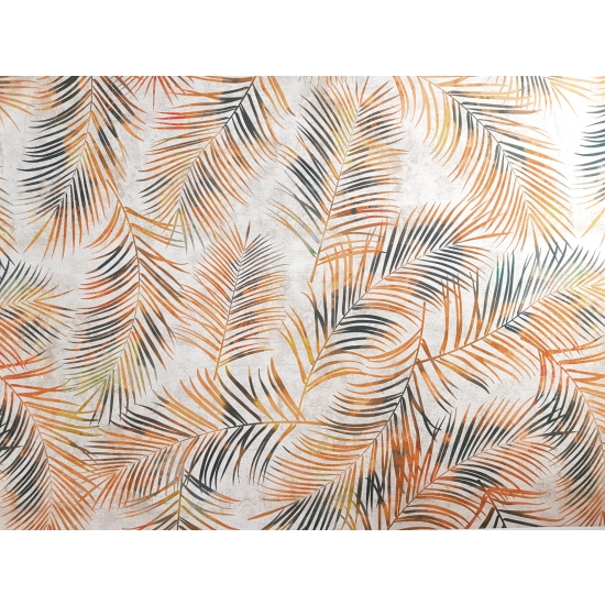 Tkanina tapicerska drukowana plecionka Liście tropikalne złote
