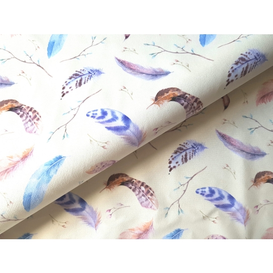 Tkanina tapicerska wzory Welur Kolorowe piórka