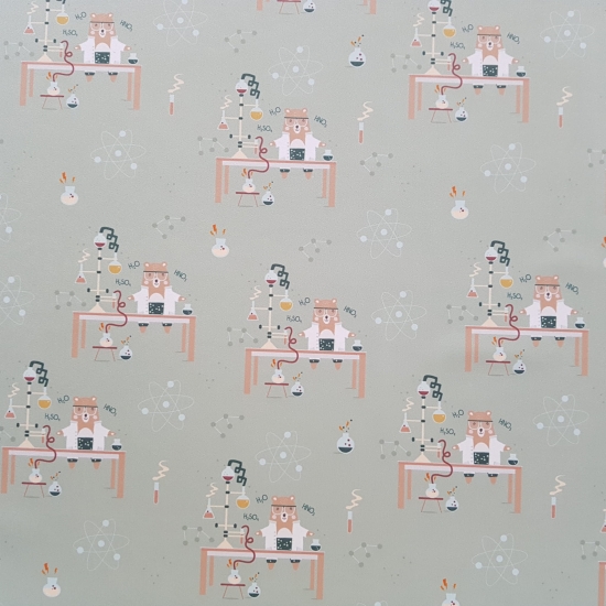 Tkanina tapicerska wzory dziecięce Welur Miś Naukowiec