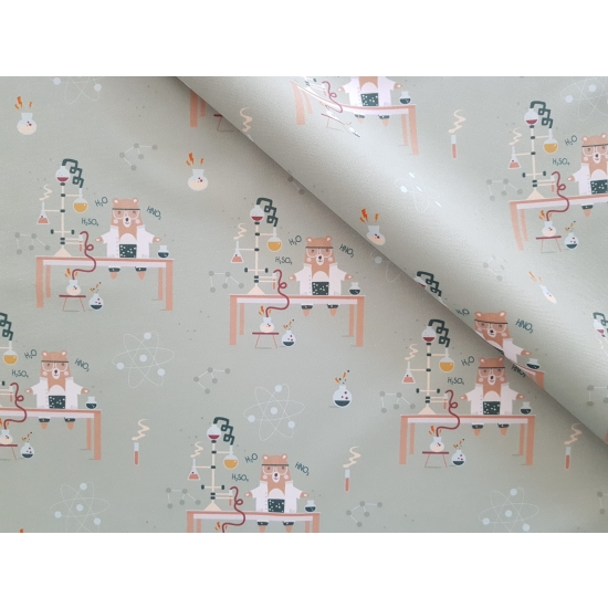 Tkanina tapicerska wzory dziecięce Welur Miś Naukowiec