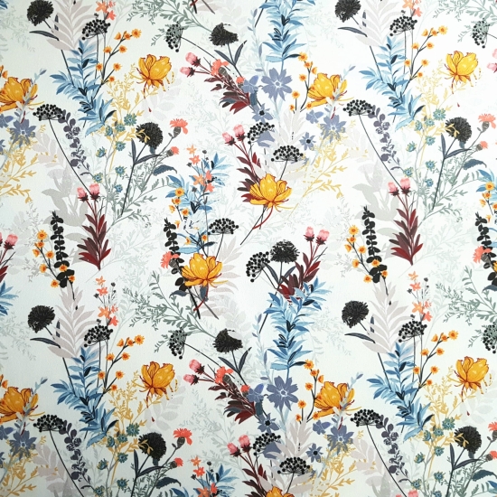 Tkanina tapicerska wzory Welur Kwiaty polne białe