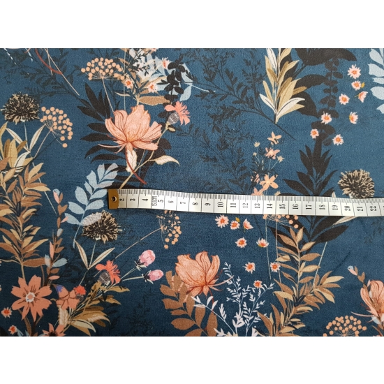 Tkanina tapicerska wzory Welur Kwiaty polne granatowe