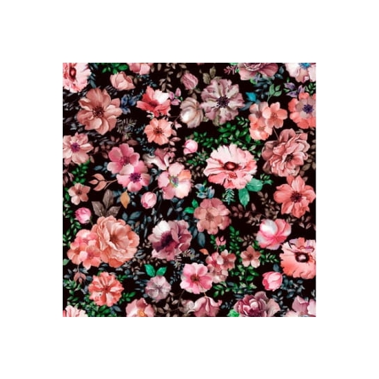 Tkanina tapicerska wzory Welur Kwiaty na czarnym tle