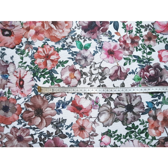 Tkanina tapicerska drukowana plecionka Kwiaty różowe
