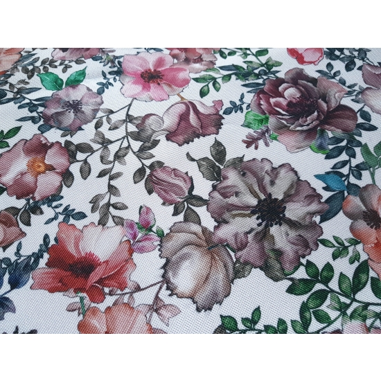Tkanina tapicerska drukowana plecionka Kwiaty różowe
