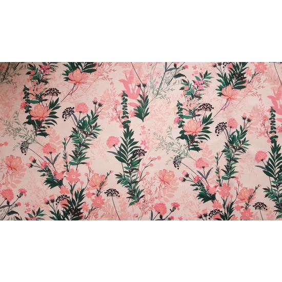 Tkanina tapicerska wzory Welur Kwiaty polne różowe