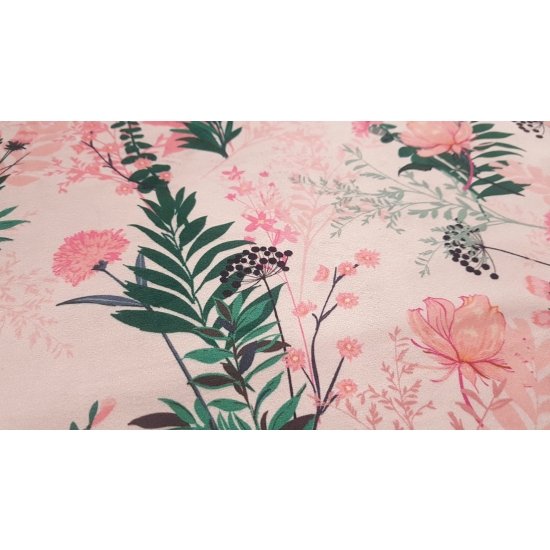 Tkanina tapicerska wzory Welur Kwiaty polne różowe