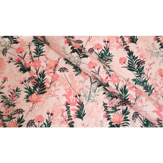 Tkanina tapicerska wzory Welur Kwiaty polne różowe