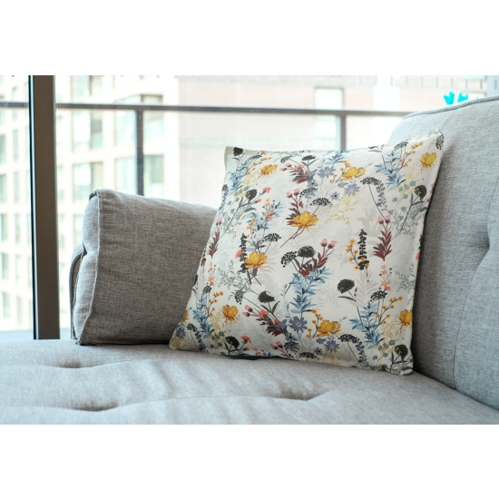 Tkanina tapicerska wzory Welur Kwiaty polne białe