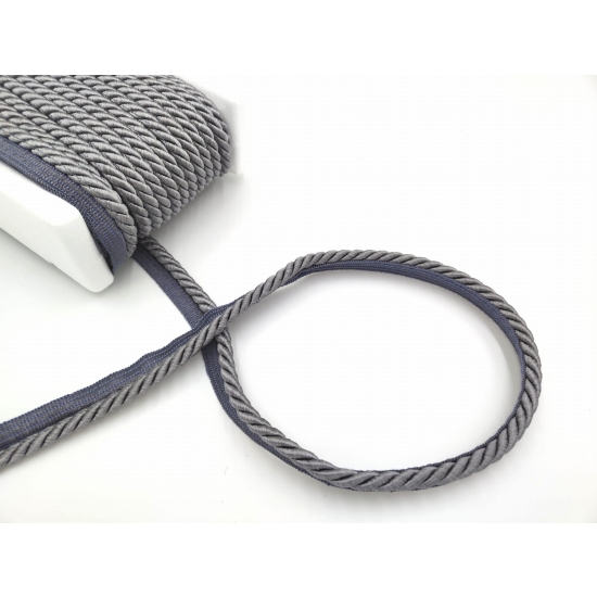 Sznur ozdobny tapicerski z wypustką 7 mm szary