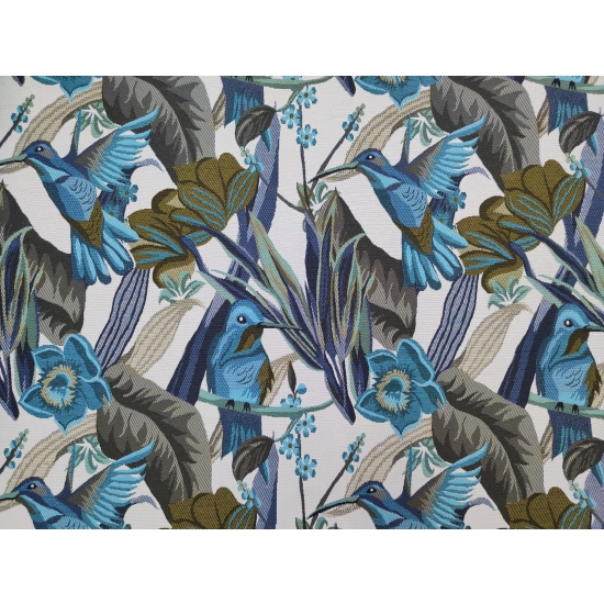 Tkanina tapicerska wzorzysta żakard Kolibry niebieskie