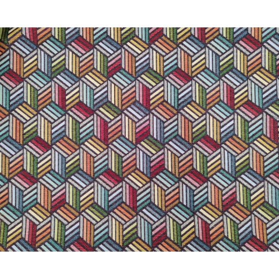 Tkanina tapicerska wzorzysta żakard Kostki 3D kolorowe