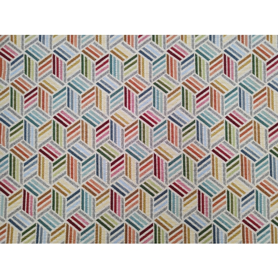 Tkanina tapicerska wzorzysta żakard Kostki 3D pastelowe