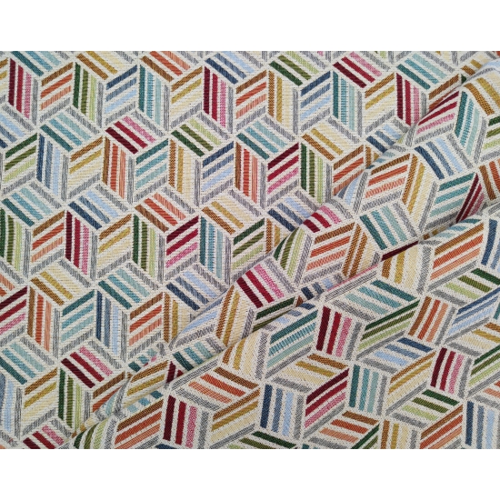 Tkanina tapicerska wzorzysta żakard Kostki 3D pastelowe