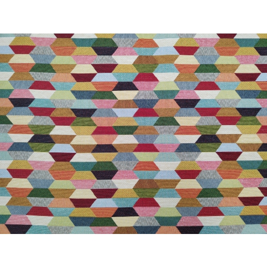 Tkanina tapicerska wzorzysta żakard Heksagony kolorowe