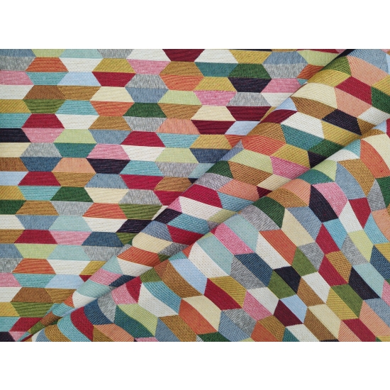 Tkanina tapicerska wzorzysta żakard Heksagony kolorowe