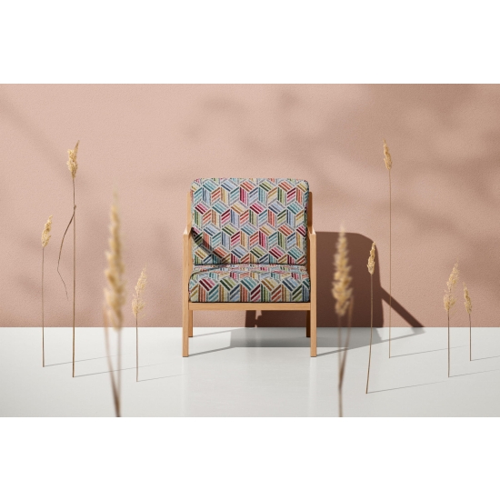 Tkanina tapicerska wzorzysta żakard Kostki 3D pastelowe