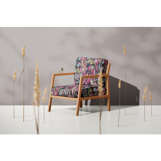 Tkanina tapicerska wzorzysta żakard Kwiaty na czarnym tle