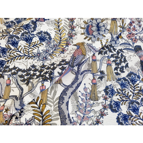 Tkanina tapicerska wzorzysta żakard Drzewa i ptaki