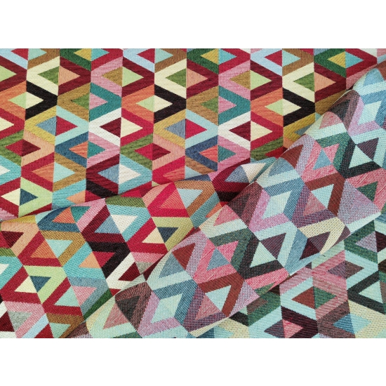Tkanina tapicerska wzorzysta żakard Trójkąty kolorowe