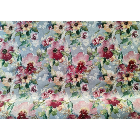 Tkanina tapicerska wzorzysta żakard Kwiaty na szarym tle